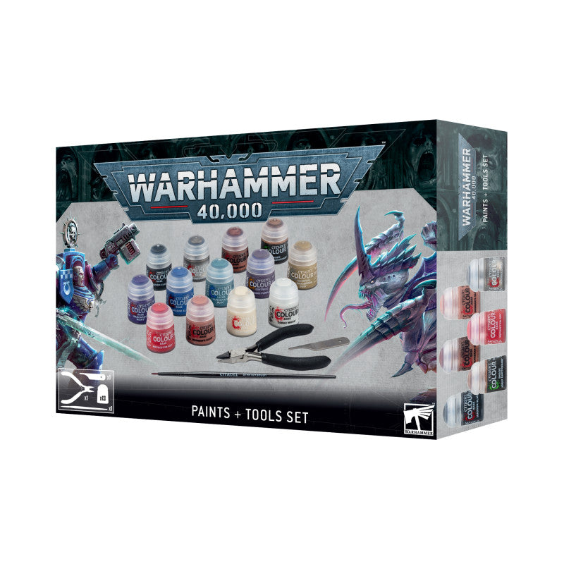 Boîte Warhammer 40,000 Paints + Tools Set avec peintures Citadel, pinceau, pince coupante et lime