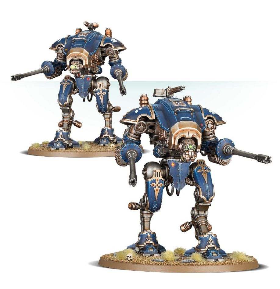 Boîte des Knight Armigers pour Warhammer 40,000. Ce kit permet de monter deux Imperial Knights légers, avec diverses options d’armement pour une personnalisation maximale.
