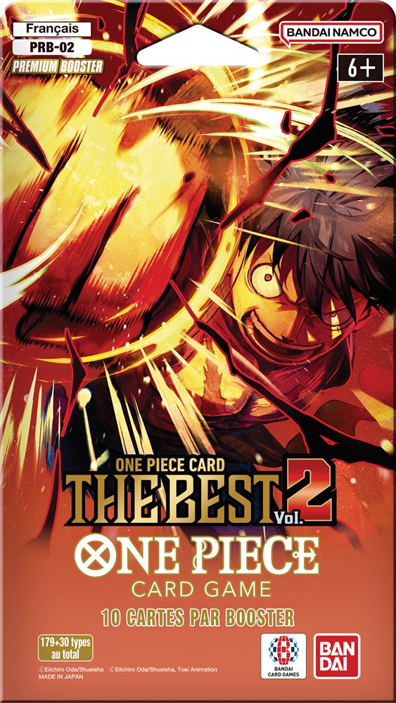 Premium Booster PRB-02 The Best Vol.2 du One Piece Card Game, illustré avec Luffy lançant une attaque puissante.