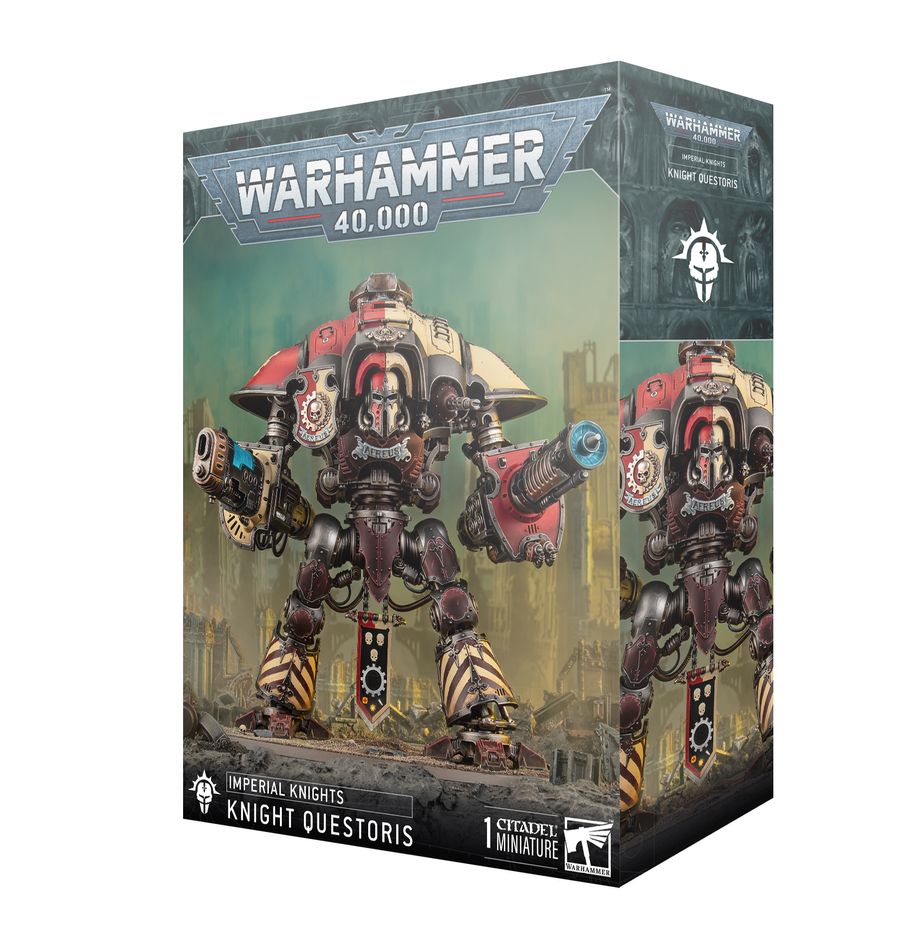 Boîte Warhammer 40,000 Imperial Knights : Knight Questoris, figurine Citadel plastique modulable.