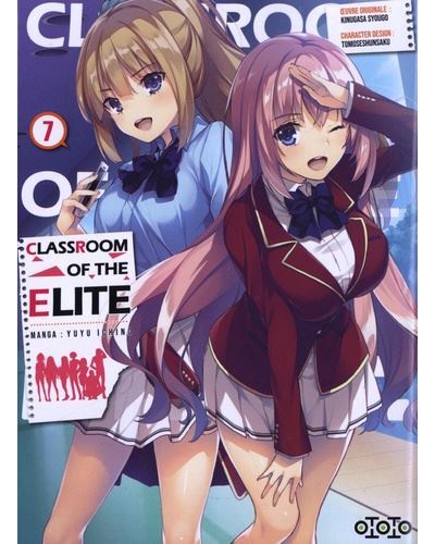 Classroom of the Elite tome 7, avec deux lycéennes, l’une en uniforme rouge, l’autre en bleu, posant côte à côte avec assurance.