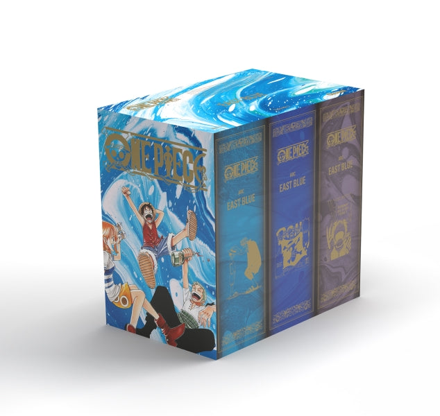 Coffret collector One Piece East Blue contenant 3 volumes prestige avec les 12 premiers tomes du manga