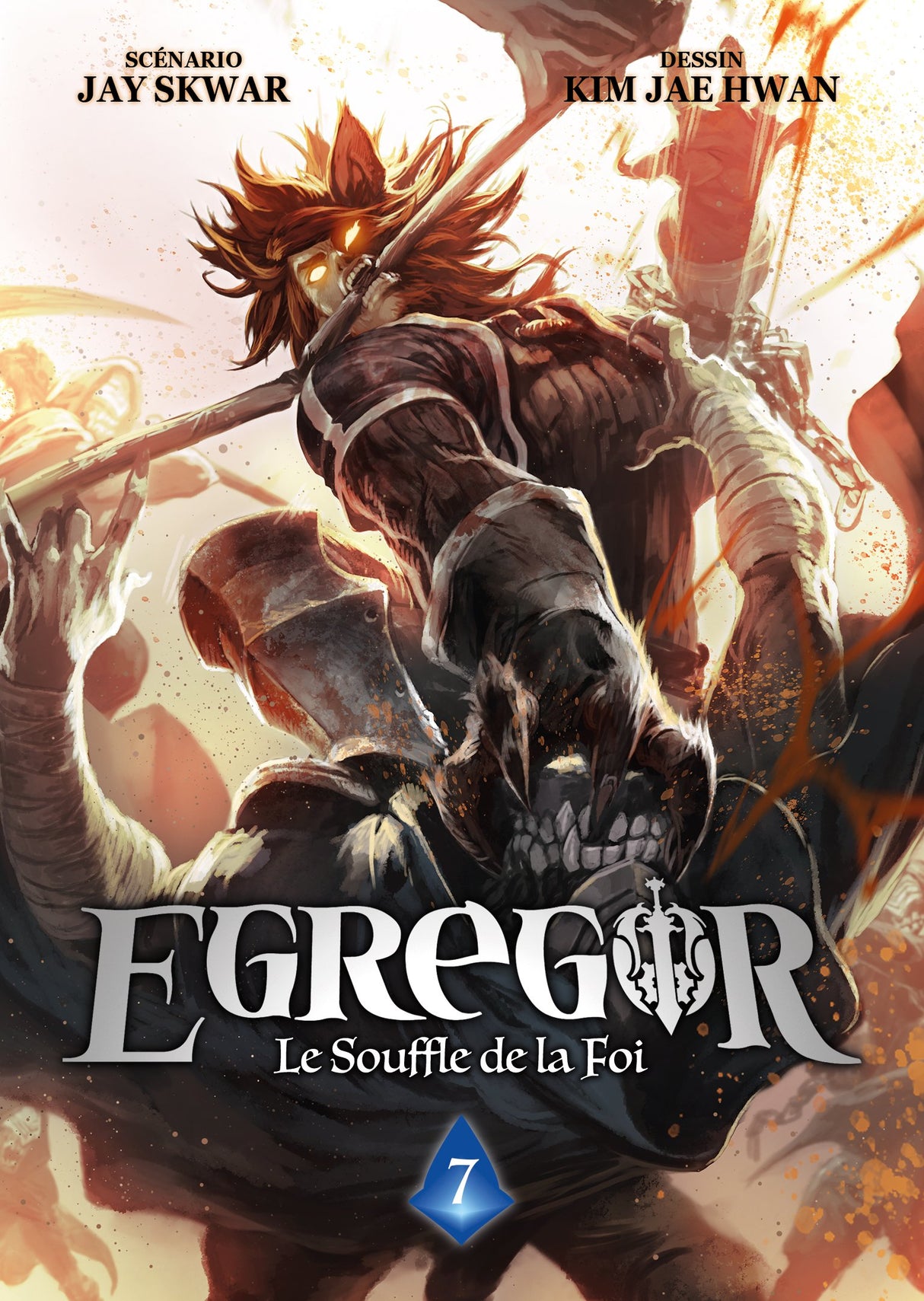 manga Egregor – Le Souffle de la Foi, mettant en scène un jeune héros déterminé entouré de mystérieux ennemis au design sombre et fantastique.