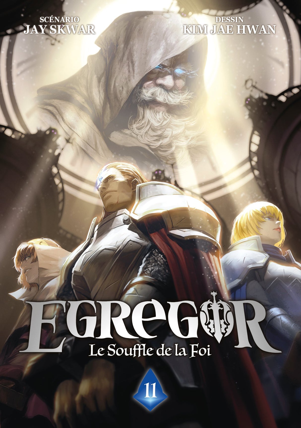 manga Egregor – Le Souffle de la Foi, mettant en scène un jeune héros déterminé entouré de mystérieux ennemis au design sombre et fantastique.