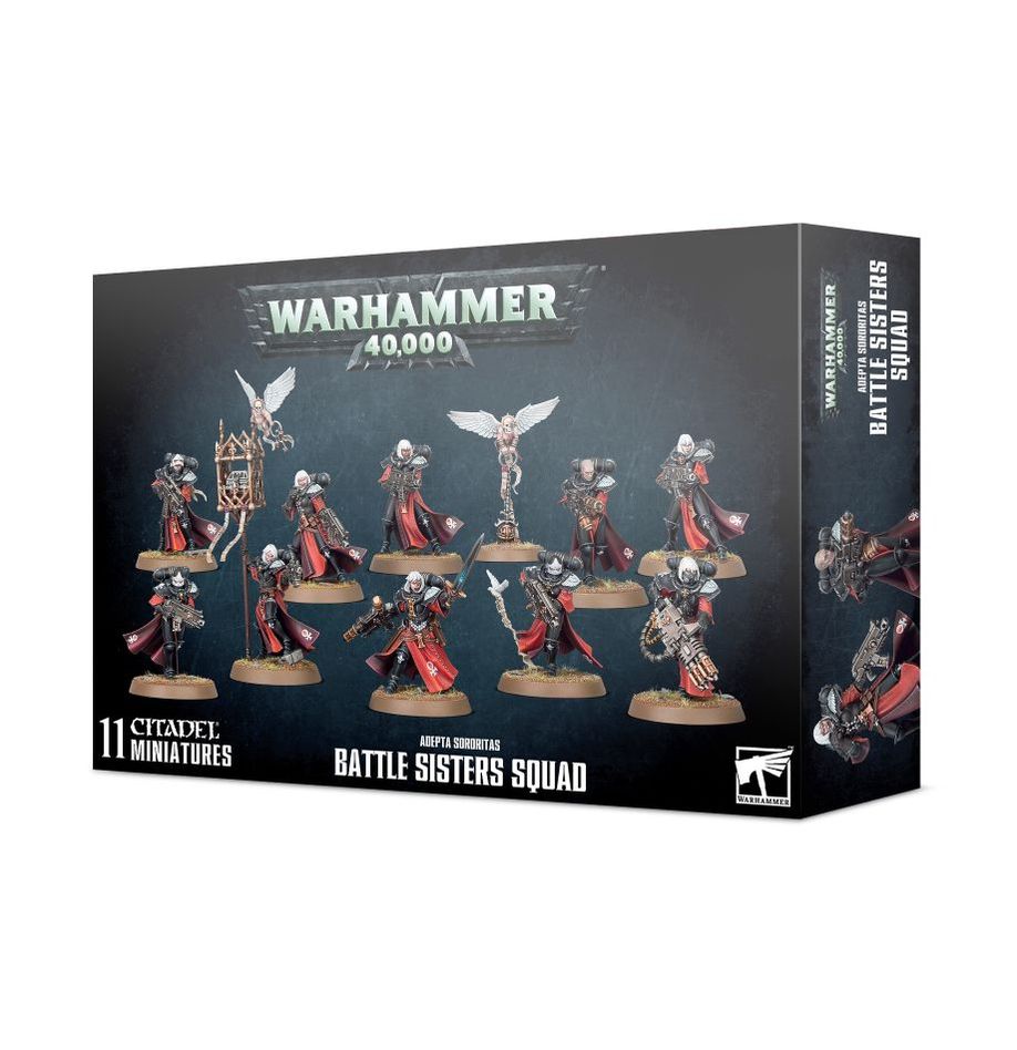 Boîte Warhammer 40K – Escouade de Sœurs de Bataille de l’Adepta Sororitas, figurines de guerrières sacrées prêtes à défendre l’Imperium avec ferveur.