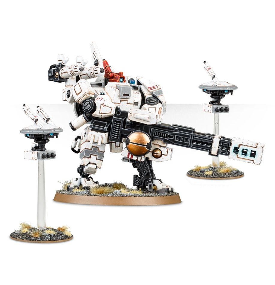 Boîte de l’Exo-armure Broadside XV88 pour Warhammer 40,000. Ce kit contient une exo-armure lourde T’au spécialisée dans le tir à longue portée, accompagnée de drones de soutien.