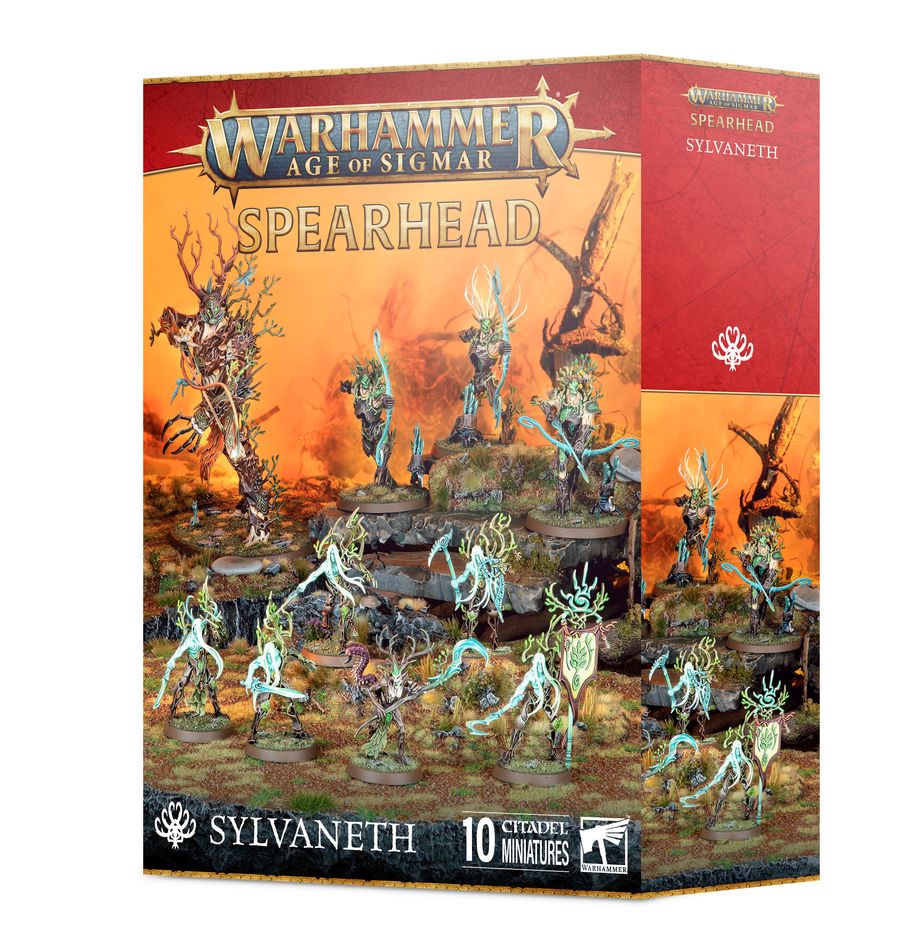 Boîte Warhammer Age of Sigmar Spearhead Sylvaneth contenant 10 figurines d’esprits sylvestres : Treelord, Dryads et unités spectrales
