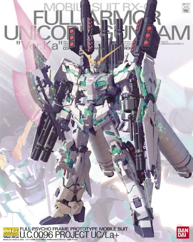 Gunpla MG 1/100 Full Armor Unicorn Gundam Ver.Ka armé avec son arsenal complet