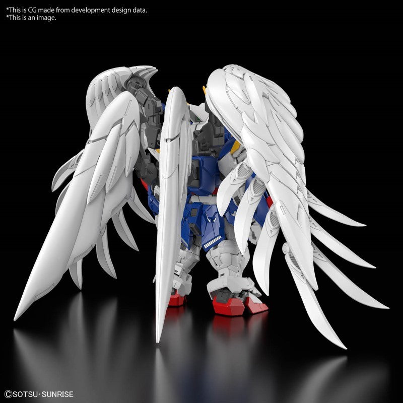 Gunpla MGSD Wing Gundam Zero EW – modèle super deformed avec ailes blanches, armement complet et design détaillé inspiré de Endless Waltz