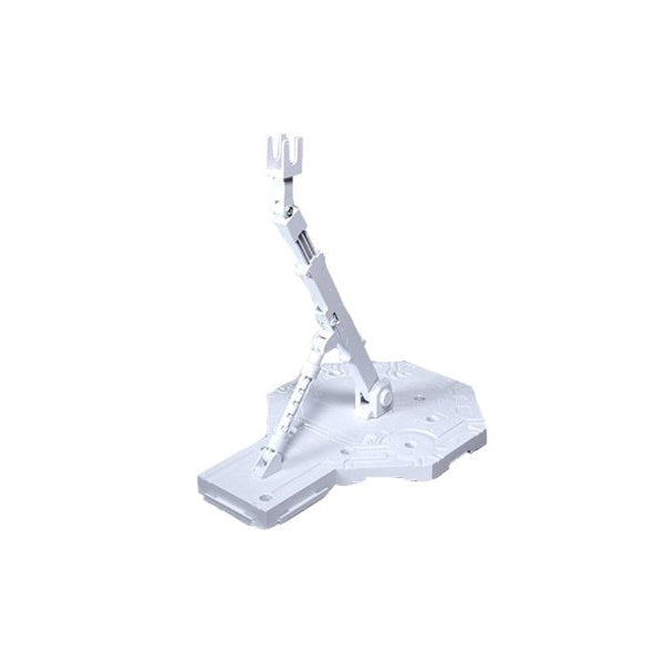 Socle Action Base 1 White pour Gunpla avec base blanche et bras articulé, présenté sur fond blanc.