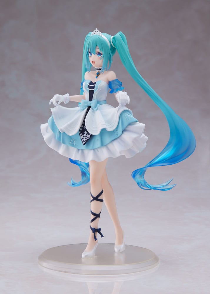 Figurine Hatsune Miku Wonderland Cinderella Ver. en robe bleue et blanche avec tiare â Taito