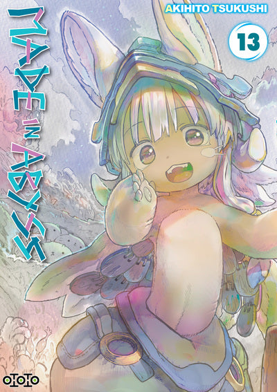 manga Made in Abyss Tome 13 avec Nanachi, souriant et saluant, sur un fond pastel évoquant l’univers fantastique de l’Abysse.