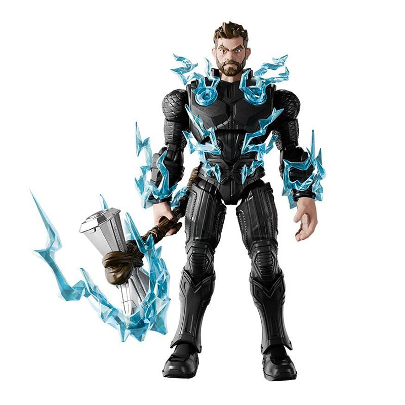 Boîte Marvel Blokees Champion Class Thor Infinity Saga avec le héros tenant Stormbreaker entouré d’éclairs bleus.