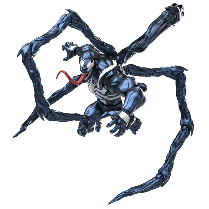 Boîte Marvel Rivals Blokees Champion Class Venom avec visuel du symbiote noir et blanc et tentacules, sur fond jaune et bleu.