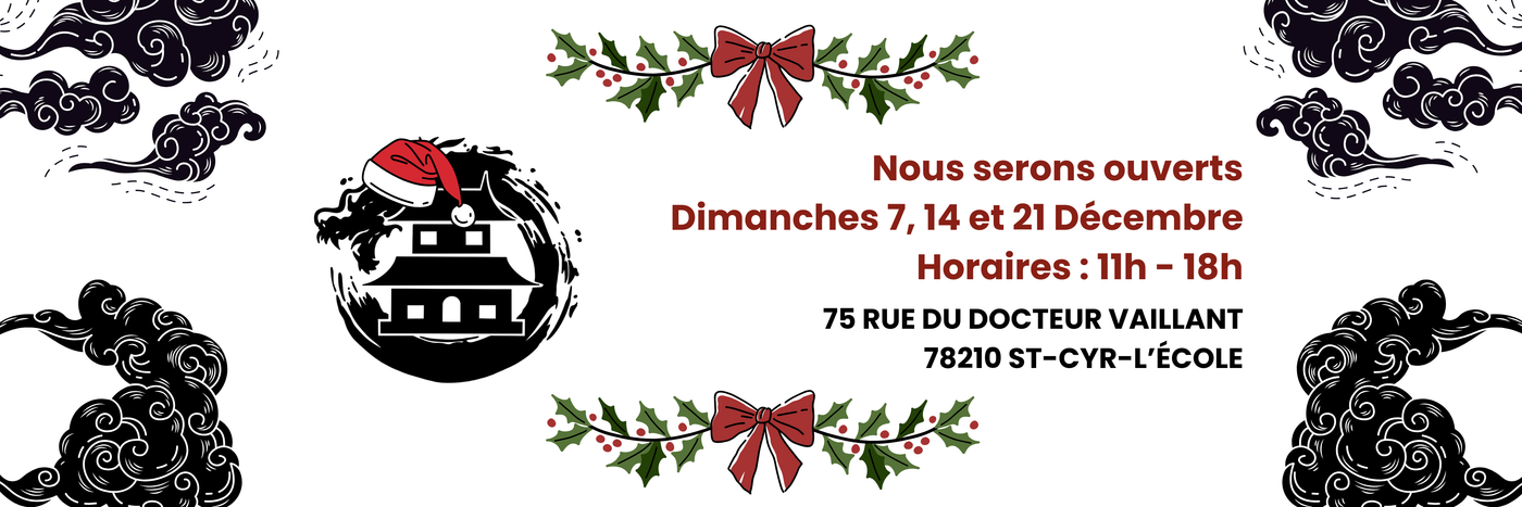 Bannière d’annonce de Noël de la boutique Dojo & Dragons.