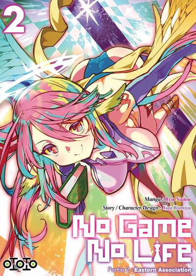 manga No Game No Life Eastern Association Tome 2 avec Jibril en plein vol, ailes déployées et expression déterminée.