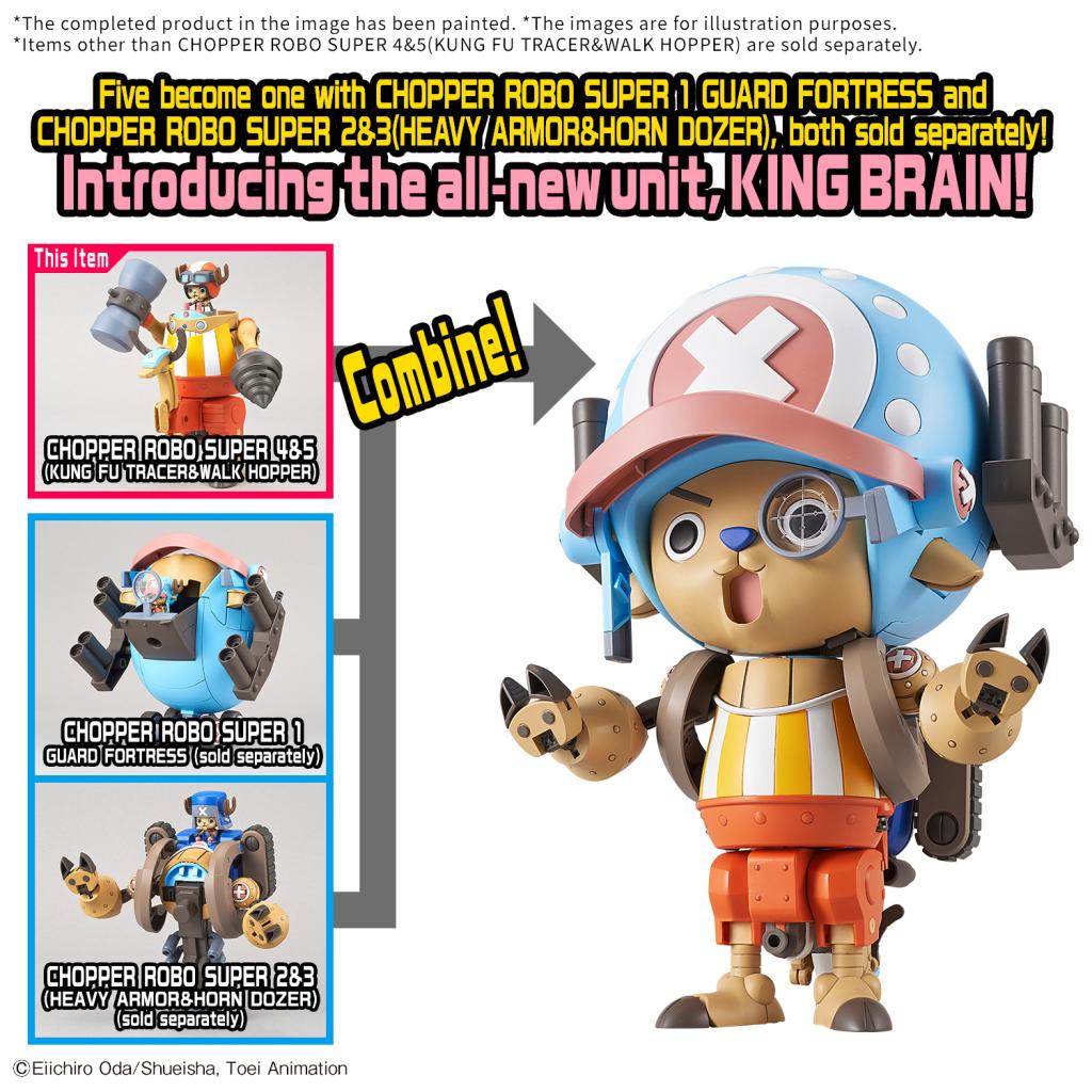 Set One Piece Chopper Robo Super Vol.4 Kung Fu Tracer et Vol.5 Walk Hopper avec Chopper dans deux véhicules mécaniques à assembler.