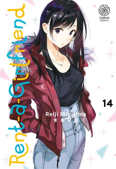 manga Rent-a-Girlfriend tome 14 de Reiji Miyajima, montrant Chizuru Mizuhara en tenue décontractée, veste rouge et top noir, posant avec assurance.