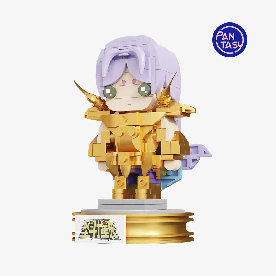 Pantasy Mini Gold Aries – Figurine à construire en briques du Chevalier du Bélier (Mu) de Saint Seiya en version chibi avec armure dorée