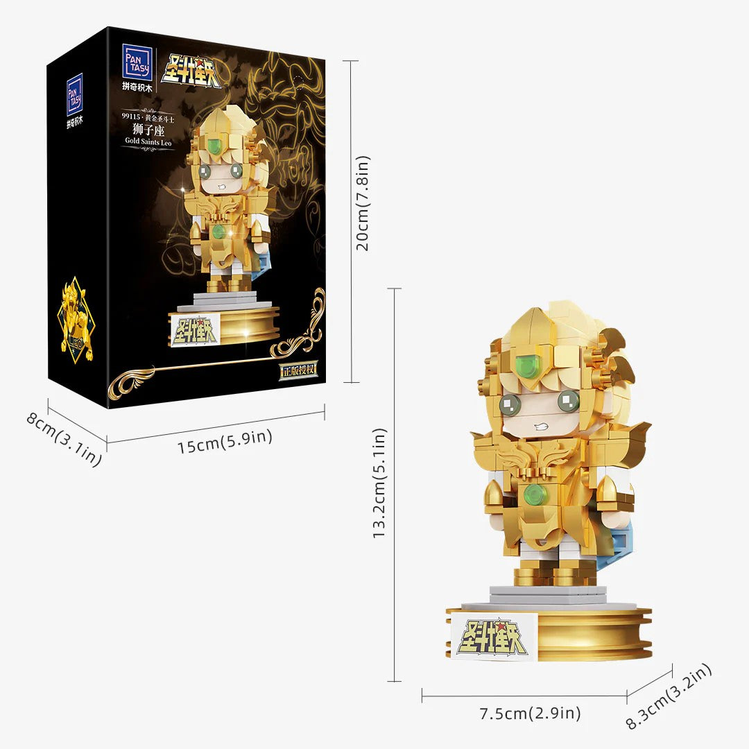 Pantasy Mini Gold Leo – Figurine chibi à construire d’Aiolia, Chevalier d’Or du Lion, avec armure dorée et base collector Saint Seiya