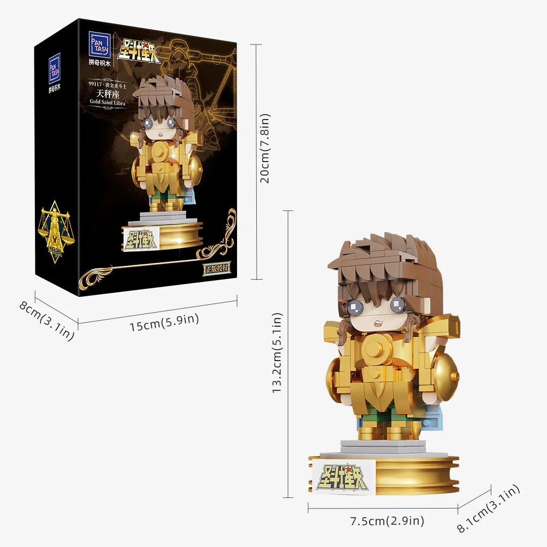 Pantasy Mini Gold Libra – Figurine à construire de Dohko de la Balance version chibi, armure dorée et base collector Saint Seiya