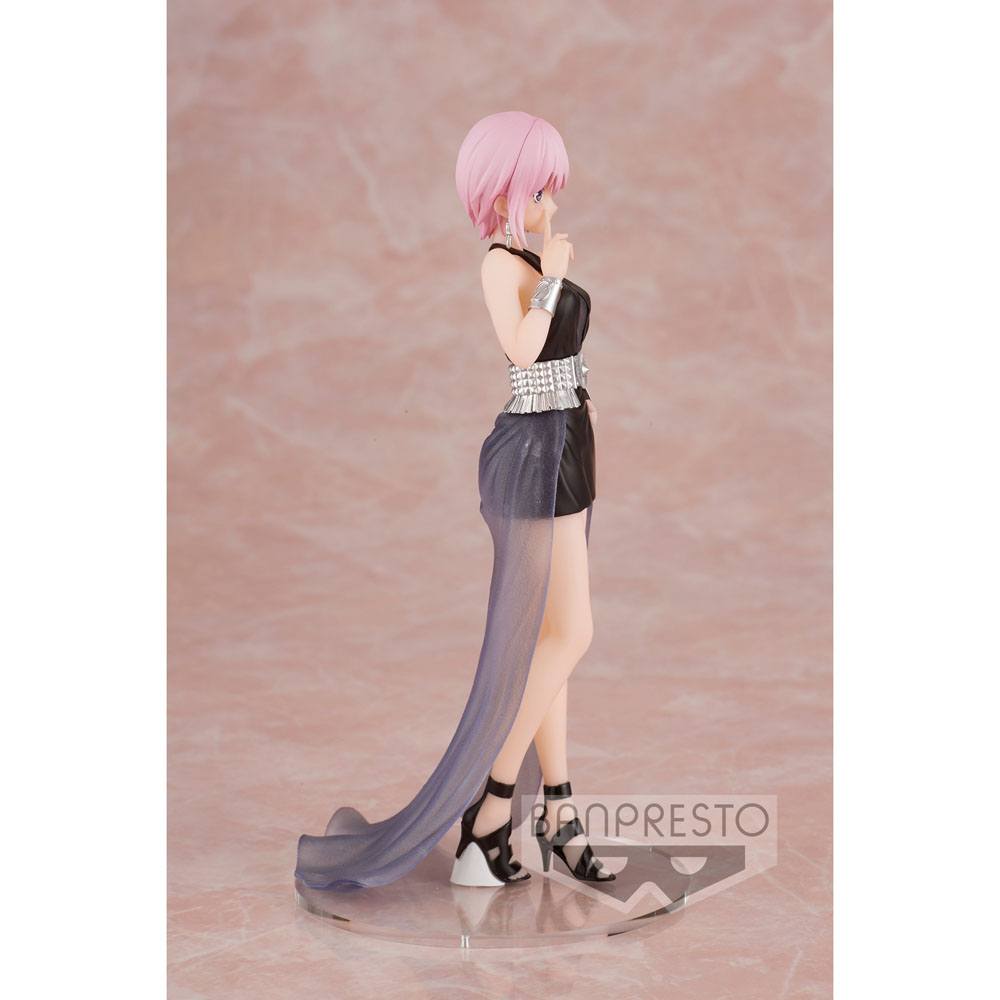 Figurine Kyunties Ichika Nakano, habillée d'une robe noire glamour avec ceinture argentée et traîne transparente, inspirée de The Quintessential Quintuplets.