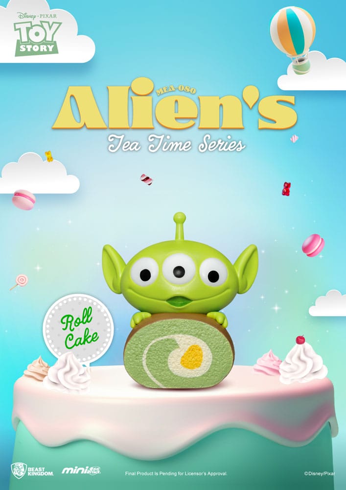 Blind Box Toy Story Alien’s Tea Time avec des figurines des Aliens de Toy Story sous forme de pâtisseries et desserts, créées par Beast Kingdom.