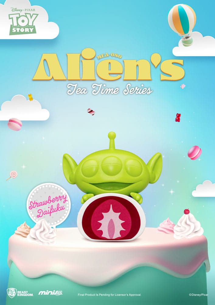 Blind Box Toy Story Alien’s Tea Time avec des figurines des Aliens de Toy Story sous forme de pâtisseries et desserts, créées par Beast Kingdom.
