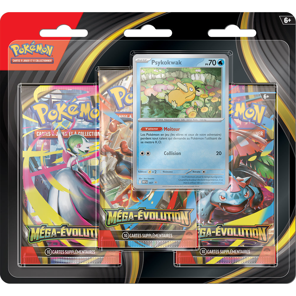 Tri-Pack Pokémon Méga-Évolution avec 3 boosters et carte promo brillante Psykokwak.