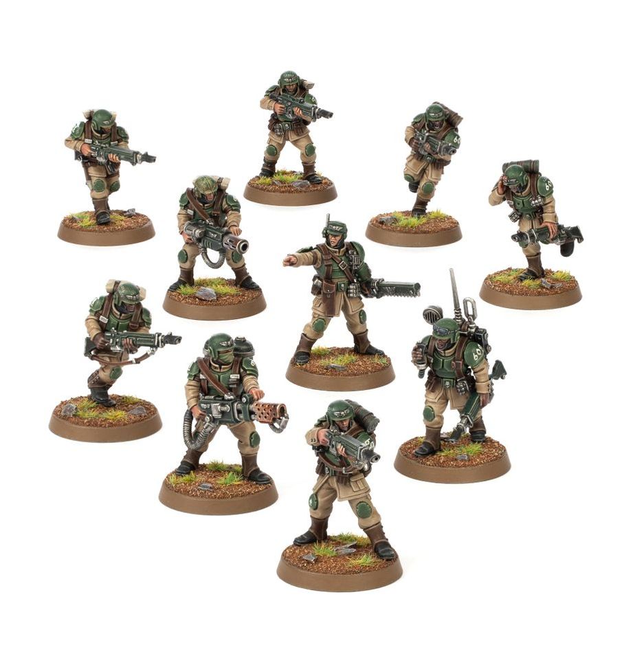 Boîte de figurines Troupes de Choc Cadiennes pour Warhammer 40K, soldats d'élite de l'Astra Militarum.