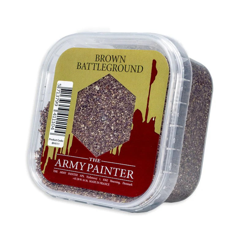 Boîte de flocage The Army Painter Brown Battleground contenant du sable brun pour décorer les socles de figurines.