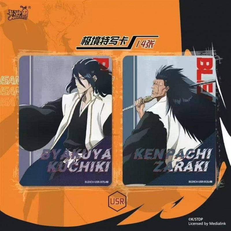 Booster de cartes Bleach – Thousand-Year Blood War illustré avec Ichigo Kurosaki sur fond orange et noir, issu de la gamme Cartes Bleach.