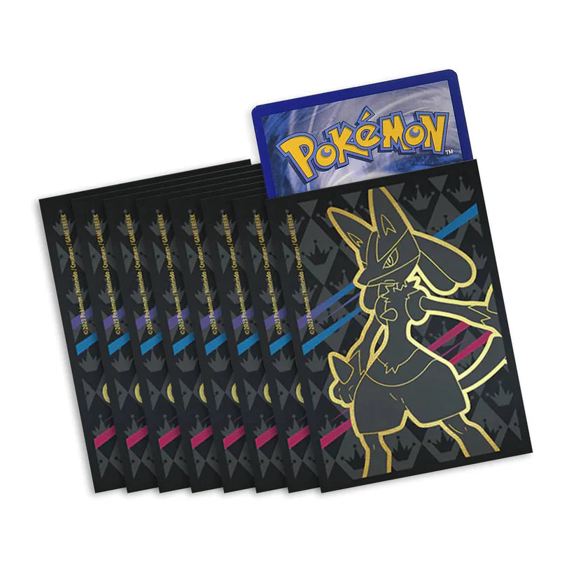 Protège-cartes Pokémon Lucario – 65 sleeves officielles noires et dorées pour cartes JCC
