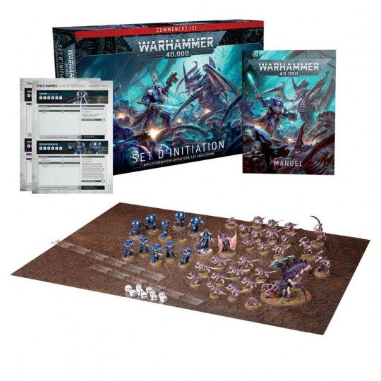 Coffret Set d’Initiation Warhammer 40,000 en français avec figurines, manuel, dés et tapis de jeu