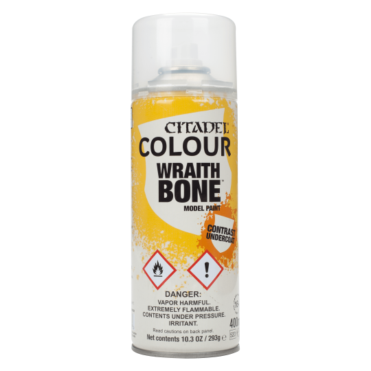 Spray Citadel Wraith Bone 400 ml, sous-couche claire idéale pour peinture Contrast sur figurines.