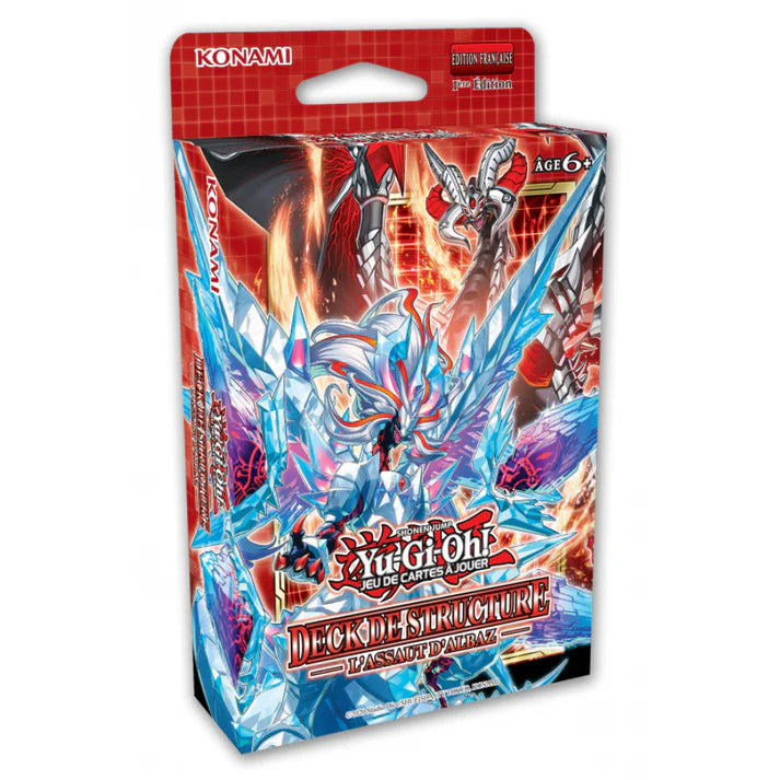 Boîte du Deck de Structure Yu-Gi-Oh! L’Assaut d’Albaz avec illustration du dragon Mirrorjade sur fond de glace et de flammes.