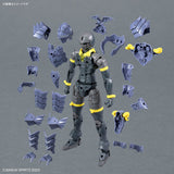 Maquette 30 Minutes Fantasy 30MF Liber Lancer avec armure bleu sombre, grande lance et bouclier sur fond blanc.