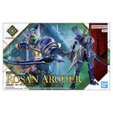 Maquette 30 Minutes Fantasy 30MF Rosan Archer en armure violette et noire, tenant un arc avec carquois dans le dos sur fond blanc.