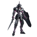 Maquette 30 Minutes Fantasy 30MF Rosan Knight en armure noire et violette avec épée, bouclier et casque de chevalier sur fond blanc.