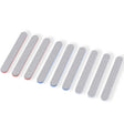 Set de 10 bâtonnets abrasifs Mini Sanding Stick Bandai Spirits pour Gunpla et maquettes, avec surfaces grises et bordures rouges, bleues et grises sur fond blanc.
