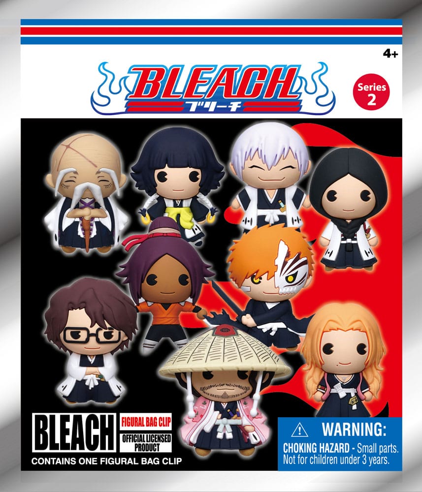 Bleach Figural Bag Clip Series 2 avec plusieurs personnages chibi de Bleach, vendu en sachet mystère avec un modèle aléatoire.