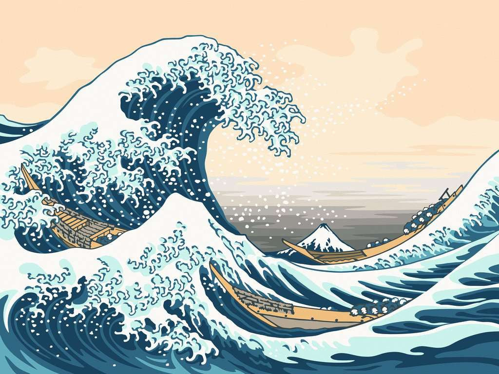 CreArt Ravensburger Collection d’Art Hokusai La Grande Vague, peinture par numéros 40 x 30 cm avec l’estampe japonaise La Grande Vague de Kanagawa.
