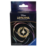 Pack de 65 protège-cartes Disney Lorcana officiels Ravensburger, format standard, finition mate, design noir avec logo Lorcana doré.