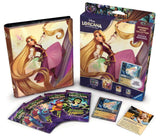 Coffret Disney Lorcana Démarrez votre Collection Édition Raiponce avec album illustré, 4 boosters, carte promo brillante Raiponce et guide du collectionneur.