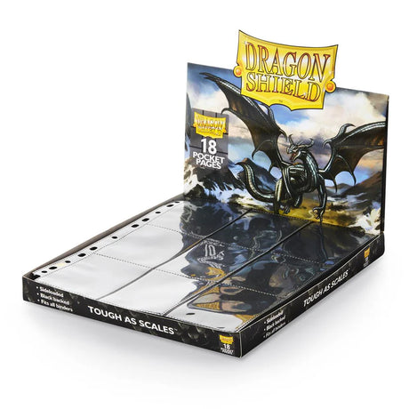 Boîte Dragon Shield contenant 50 pages à 18 pochettes sideloaded, fond noir, pour classeur de cartes à collectionner.