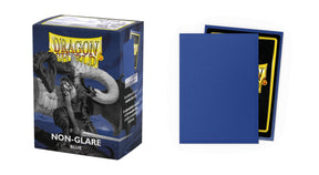Boîte Dragon Shield Matte Non-Glare Blue contenant 100 protège-cartes standard bleus avec finition mate anti-reflets.
