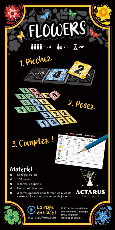 Flowers jeu de cartes stratégique Actarus Editions boîte illustrée colorée