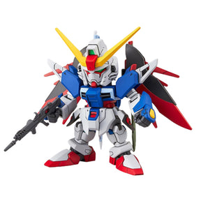 Gunpla SD EX-Standard Destiny Gundam – Maquette chibi articulée en bleu, blanc et rouge avec ailes et armement, inspirée de Gundam Seed Destiny.