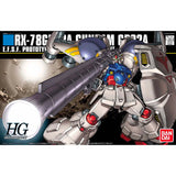 Maquette Gundam Gunpla HG 1/144 RX-78GP02A Physalis, Mobile Suit blanc et bleu avec lance-bazooka imposant, grand bouclier, épaulières massives et détails rouges et jaunes.