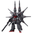 Maquette Gunpla HG 1/144 Legend Gundam gris sombre avec détails rouges, fusil et grands équipements dorsaux sur fond blanc.